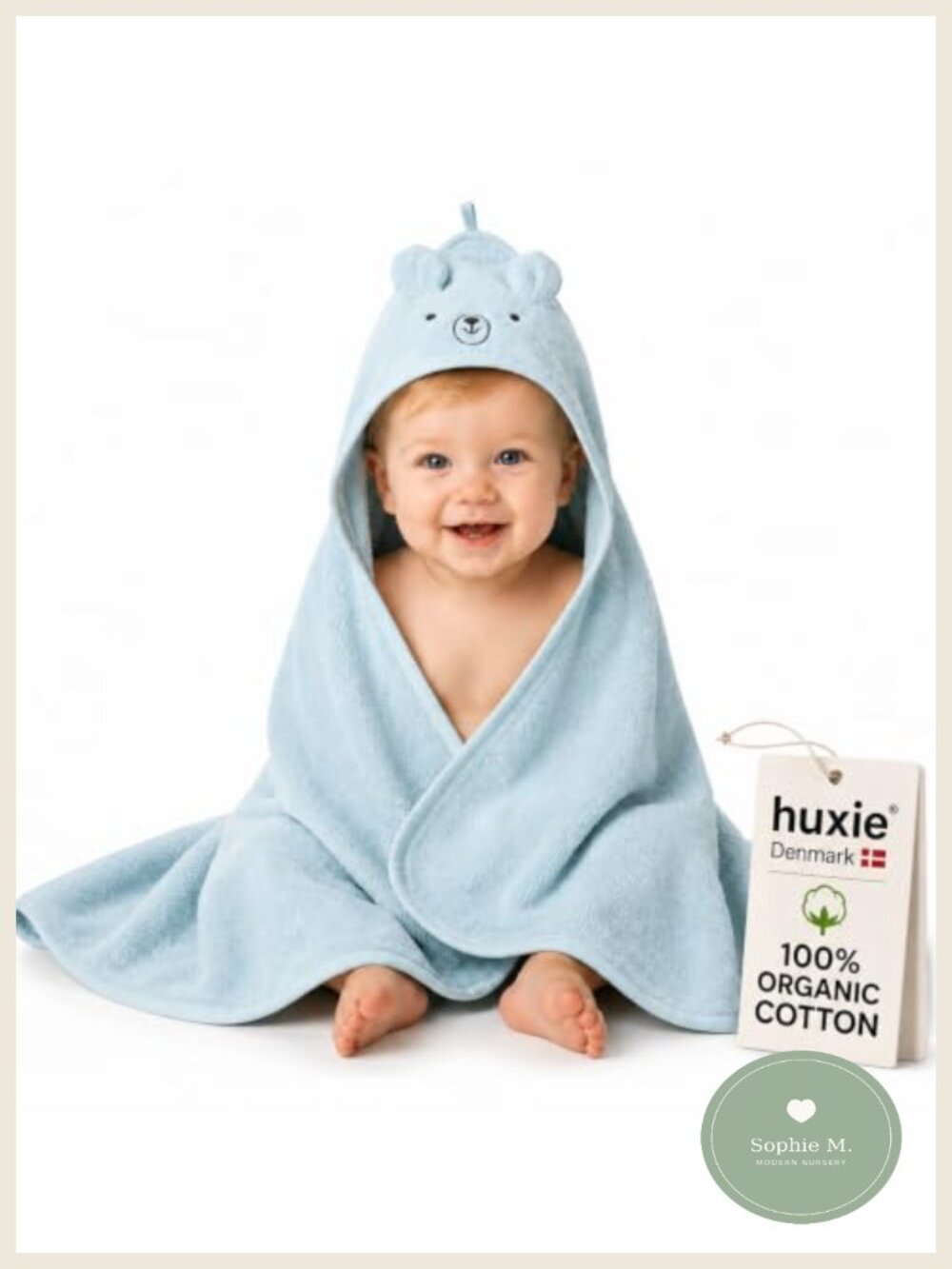 Organic Cotton Hooded Baby Bath Towel 32x32 inches GOTS Certified Soft
